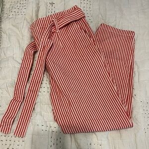 Boden Women’s Denim Red and White Striped Tapered Pants with Tie Waist included